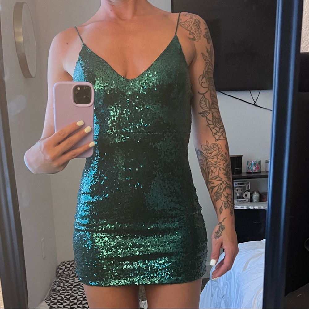 Green sequin mini dress